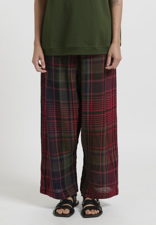 Rundholz Jacquard Drop Crotch Pants in Quetsche Red & Grey Check	