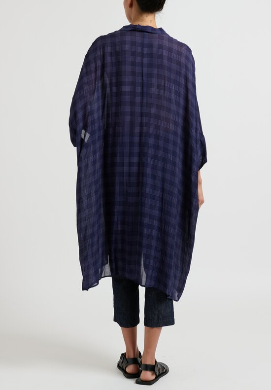 Rundholz Checkered Short Sleeve Tunic in Quetsche Blue	