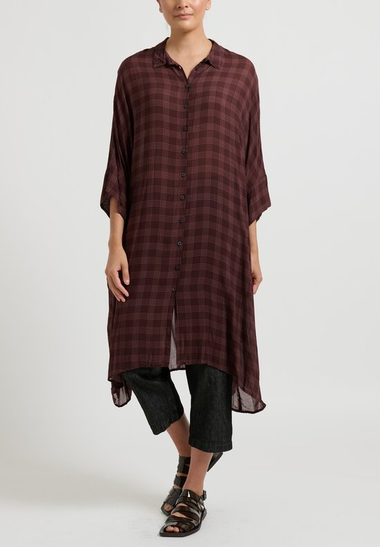 Rundholz Checkered Short Sleeve Tunic in Noix Brown	