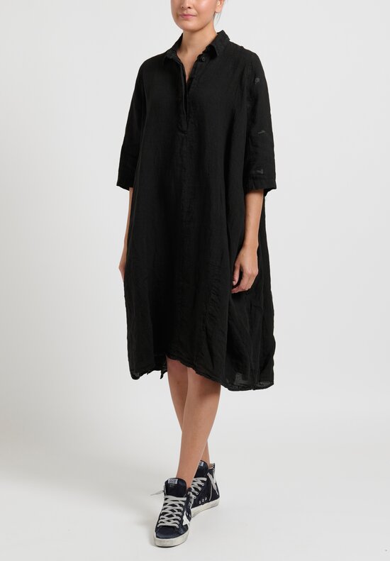 Rundholz Black Label Numbers Oversized Linen Dress in Black	