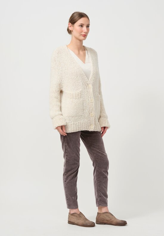 Wommelsdorff Hand Knit Luna Button Cardigan in Oatmeal & Milk White	