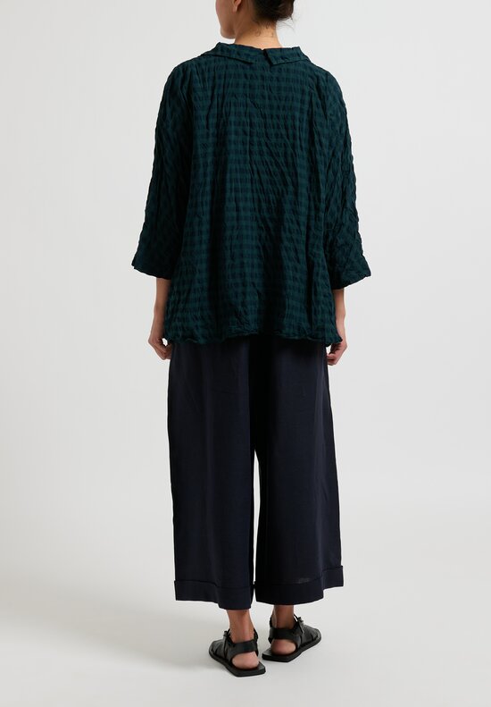 Daniela Gregis Washed Cotton Checkered Top in Overdyed Green	