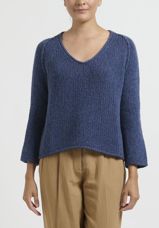 Wommelsdorff Hand Knit Yanga Cashmere Sweater in Denim Blue	