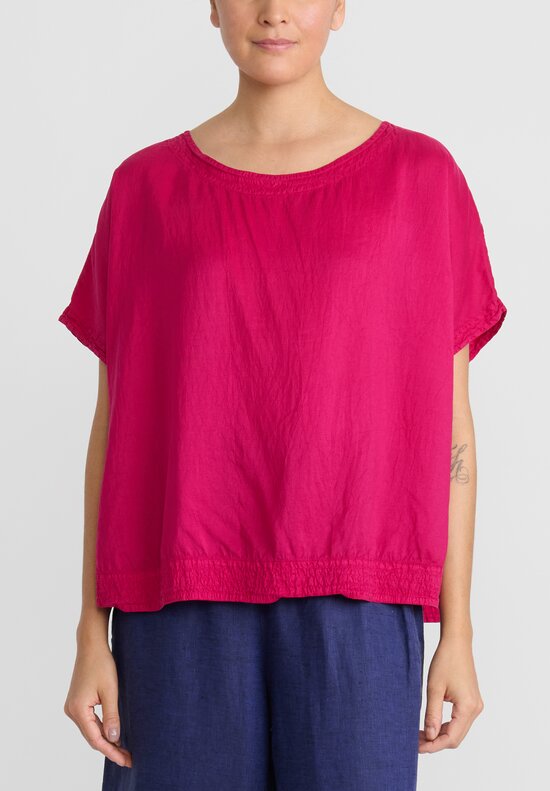 Chez Vidalenc Hand-Dyed Taffel Silk Carre Short Top in Pink