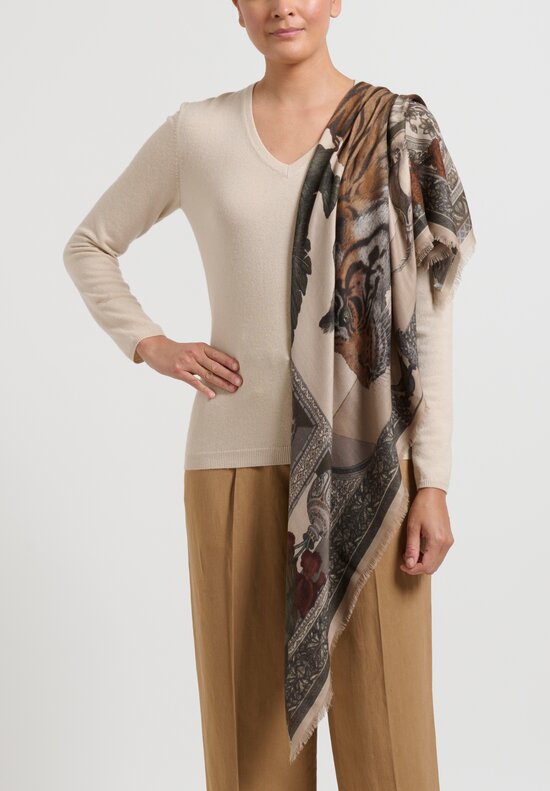 Sabina Savage Cashmere ''The Tiger Trap'' Scarf in Porcelain/Moss	