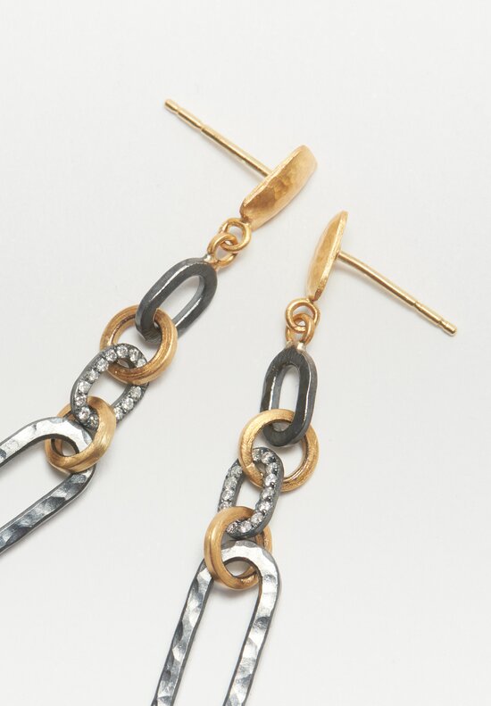 Lika Behar 22K & oxidized Silver Chill-Link Earrings Gray Diamonds	