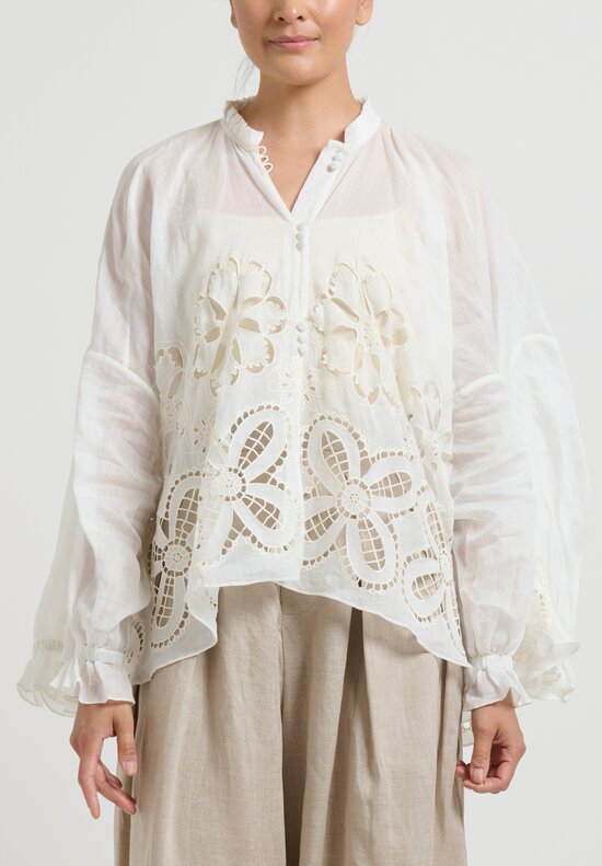Biyan Embroidered Linen 4 Sleeve ''Sasabila'' Shirt in Ivory	