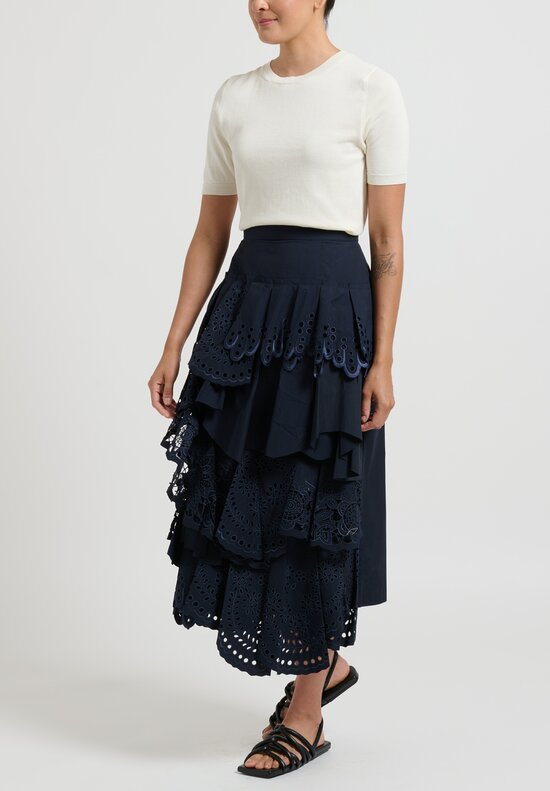 Biyan Embroidered, Tiered ''Manuella'' Skirt in Navy Blue	