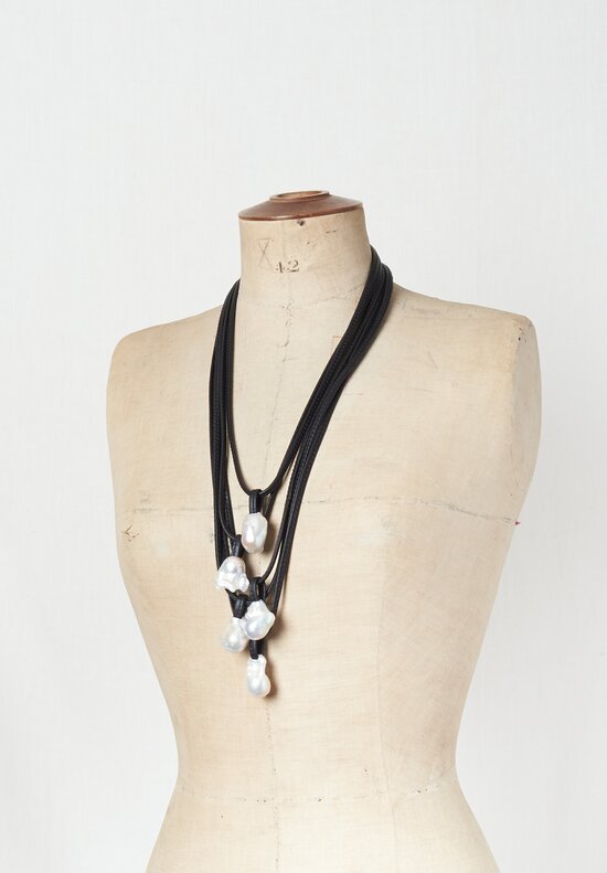 Monies 5-Strand Baroque Pearl & Leather Necklace	