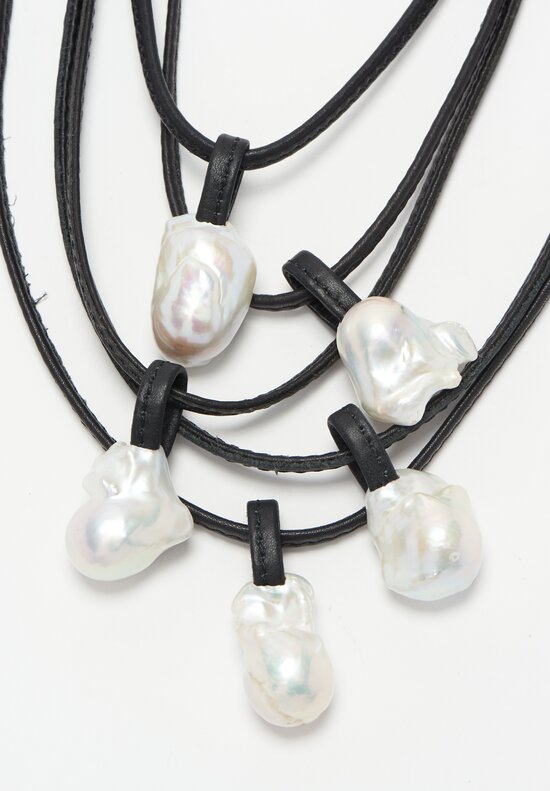 Monies 5-Strand Baroque Pearl & Leather Necklace	