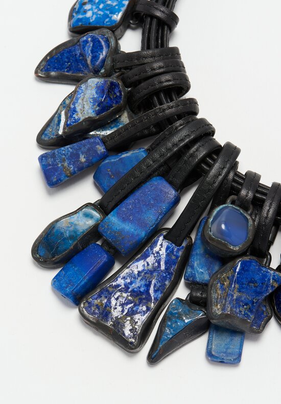 Monies Lapis Lazuli, Copper & Leather Necklace 20 Inch	