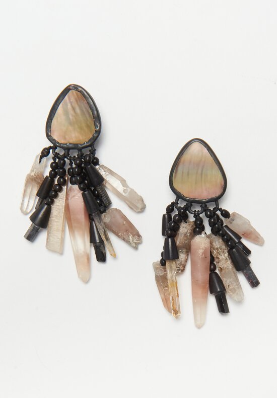 Monies Mother of Pearl, Mountain Crystal, Copper, Black Tourmaline & Ebony Earrings	