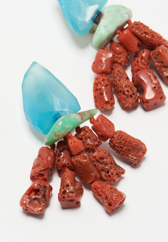 Monies Italian Coral, Chrysoprase & Blue Mountain Crystal Earrings 3 Inch	