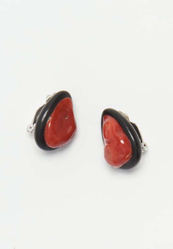 Monies Italian Coral & Ebony Earrings 1 Inch	