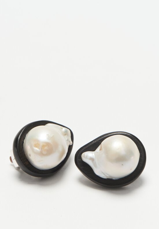 Monies Baroque Pearl & Ebony Earrings 1 Inch	