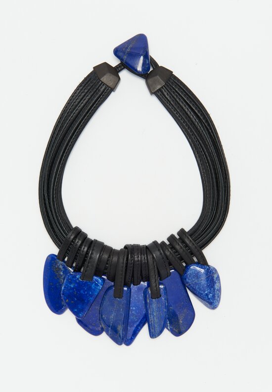 Monies Lapis Lazuli, Ebony & Leather Necklace	