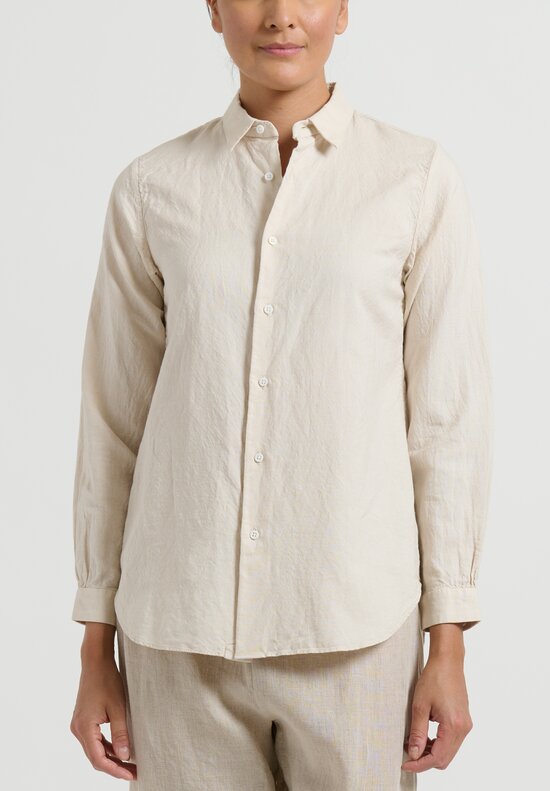 kaval Cotton/Linen Basic Plain Shirt in Ecru Natural	