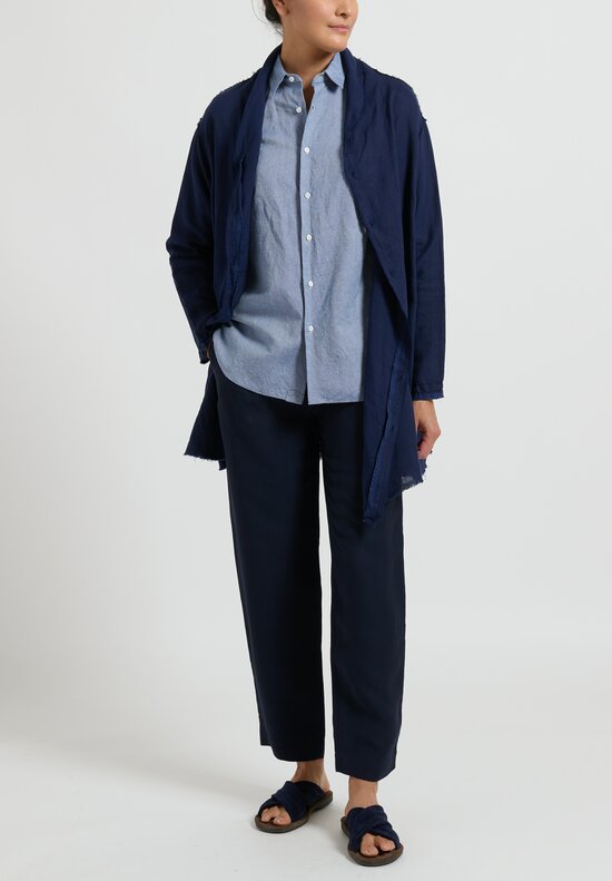 kaval Cotton/Linen Basic Plain Shirt in Blue	