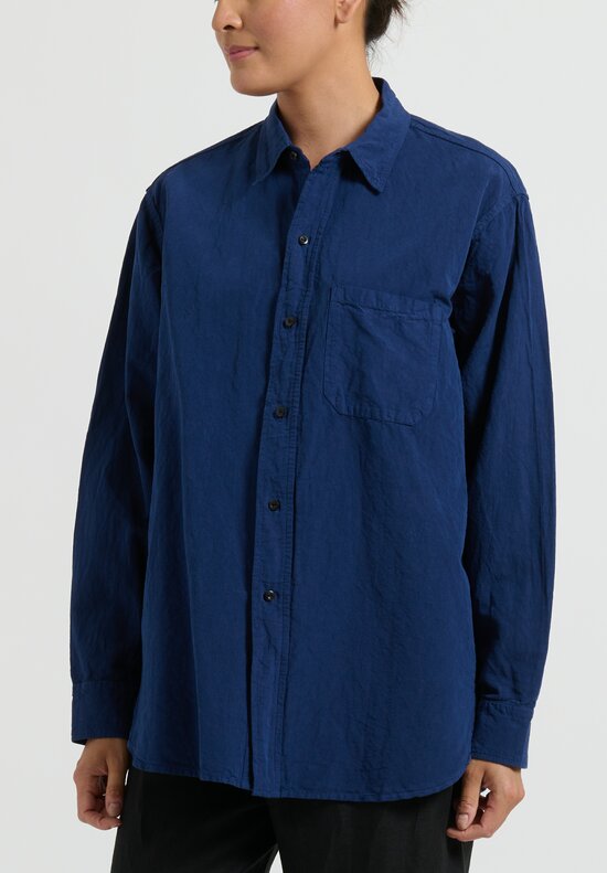 kaval Cotton/Linen Standard Shirt in Deep Blue	