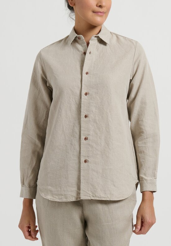 kaval Linen Basic Plain Shirt in Natural	
