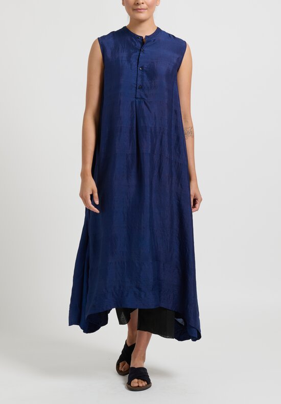 kaval Khadi Silk No-Sleeve Long Dress in Blue