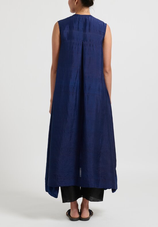 kaval Khadi Silk No-Sleeve Long Dress in Blue