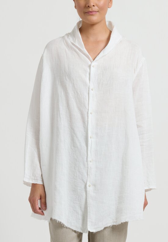 kaval Linen Stole Shirt in Off White	