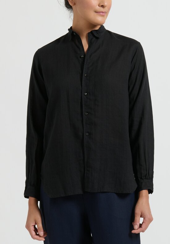 Kaval Linen Simple Stitched Shirt in Black	