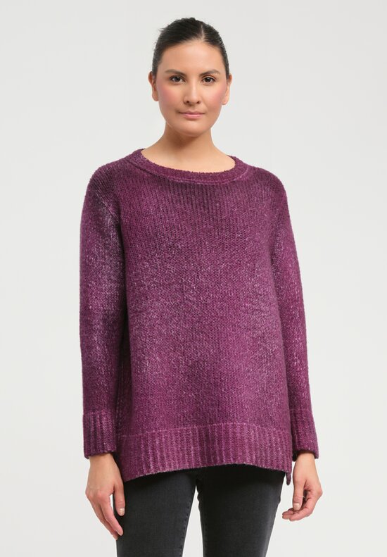 Avant Toi Hand-Painted Side Slit Sweater in Nero Orchid Purple	