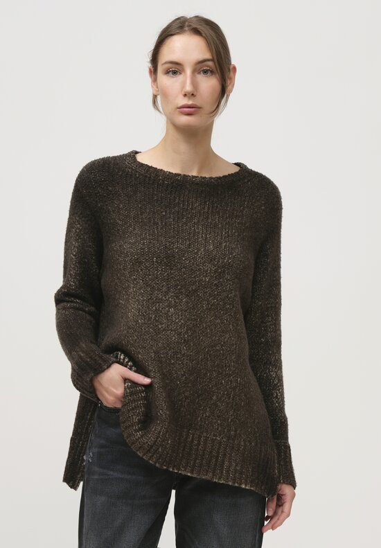 Avant Toi Hand Painted Side Slit Sweater in Nero Moss Green	