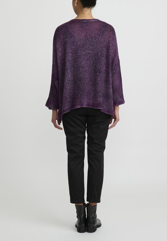Avant Toi Cashmere/Silk V-Neck Sweater in Nero Orchid Purple	