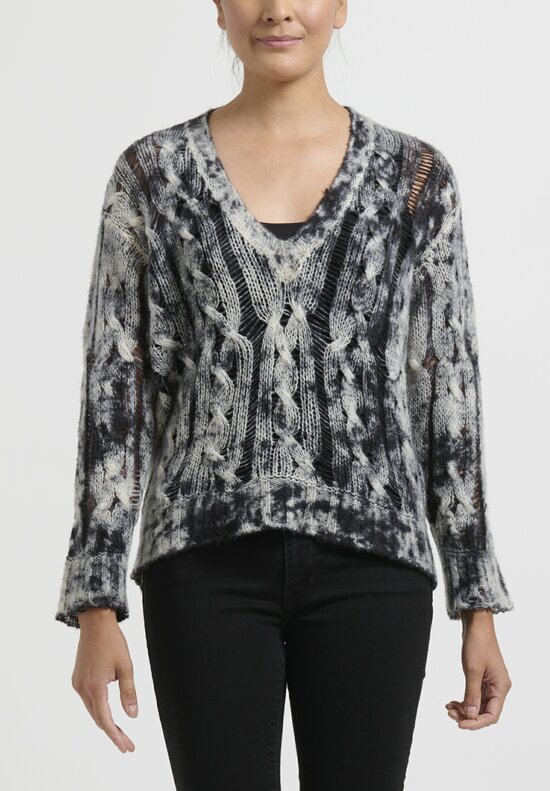 Avant Toi Loose Cable Knit Sweater in Cashmere Silk in Husky