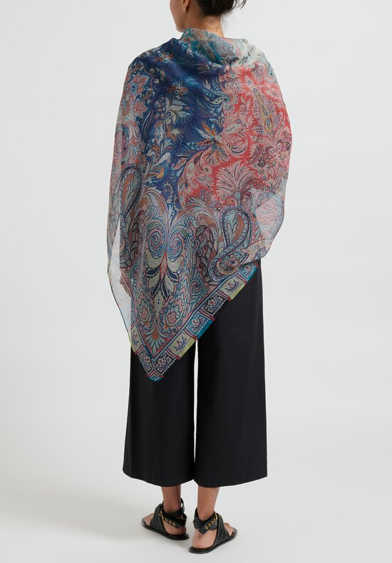 Etro Silk Paisley Square Shawl in Blue, Turquoise & Red	