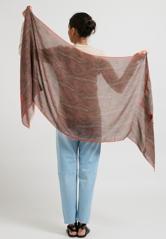 Etro Cashmere Cube Logo Scarf in Brown & Red	