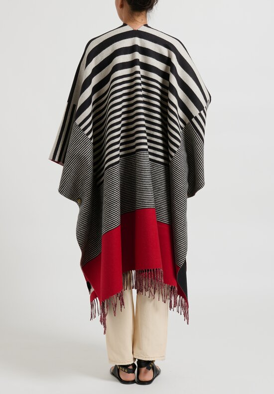 Etro Wool Striped Jacquard Cape in Black, White & Red	