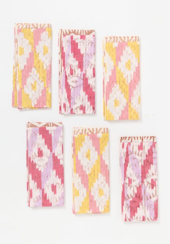 Gregory Parkinson Set of 6 Double Sided Hand Block Printed Napkins Hibiscus Daisy Diamond	