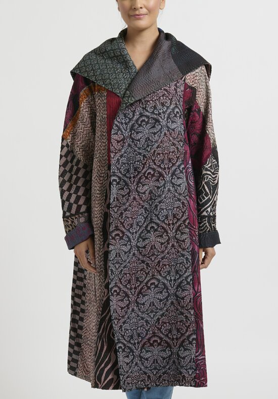 Mieko Mintz 4-Layer Jacquard Silk Kantha A-line Long Coat	