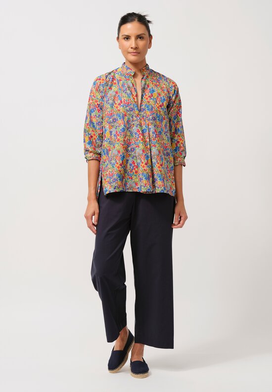 Daniela Gregis Washed Cotton Floral Kora Top in Blue, Red & Orange	