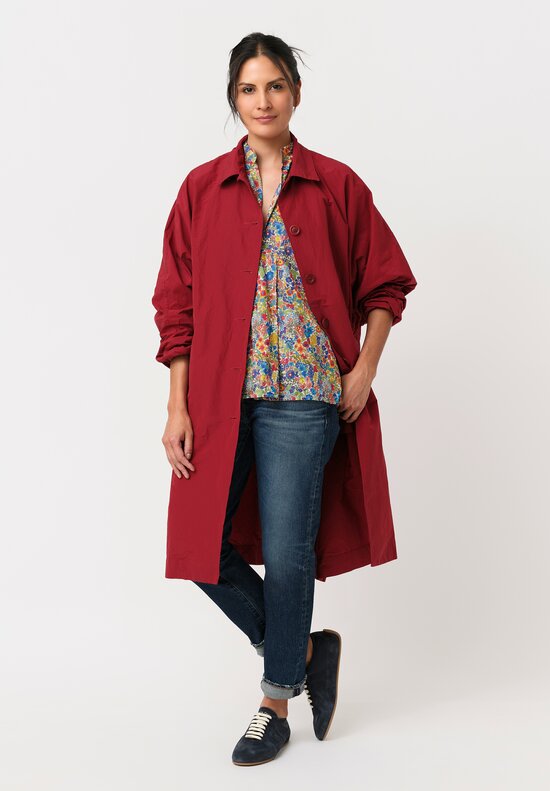Daniela Gregis Washed Cotton Floral Kora Top in Blue, Red & Orange	