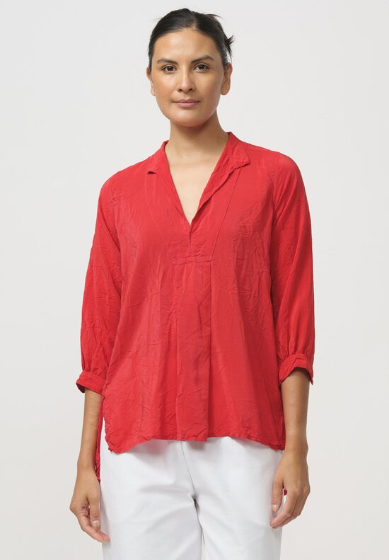 Daniela Gregis Washed Silk Pepe Kora Shirt in Rosso Red	