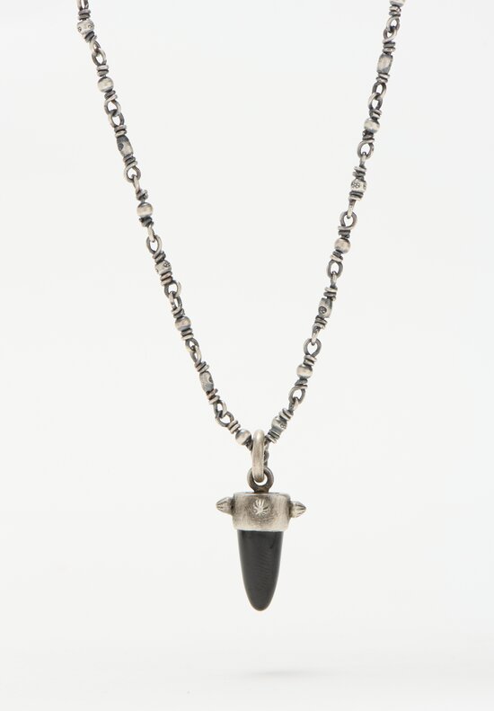 Miranda Hicks Black Jade Bullet Pendant on Silver Rosary Chain	