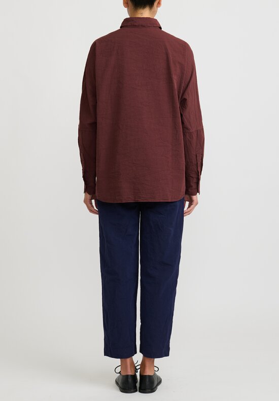 Casey Casey Long Sleeve Waga Soleil Shirt in Paper Cotton in Burgundy Red Brown