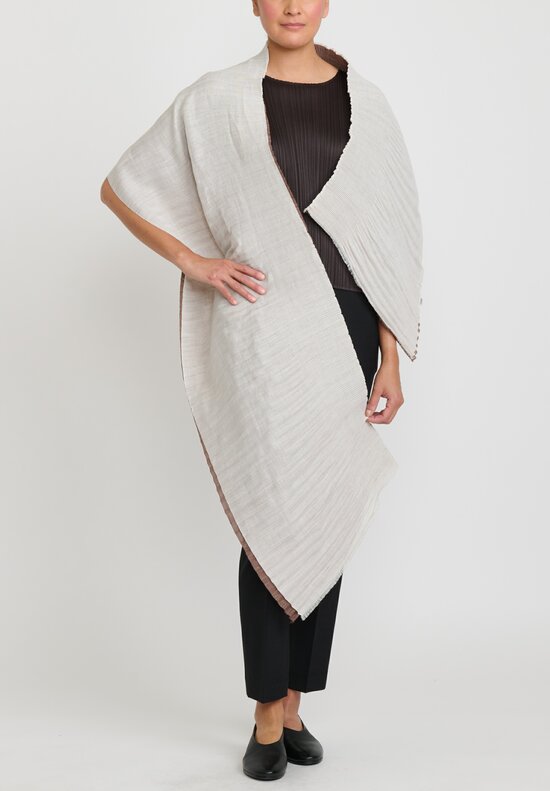 Issey Miyake Linen Pleats Stole in Brown & Ivory	
