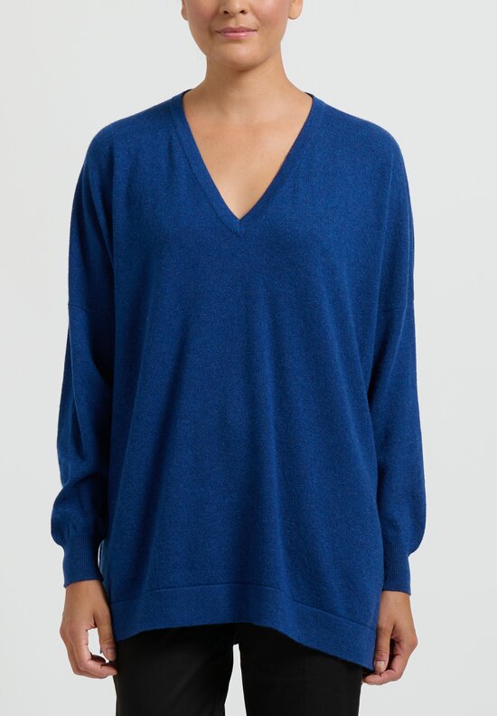 Hania New York Cashmere Marley V-Neck Sweater in Blue