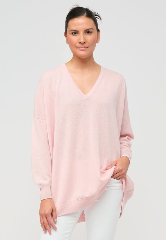 Hania New York Cashmere Marley V-Neck Sweater in Nymph Pink	
