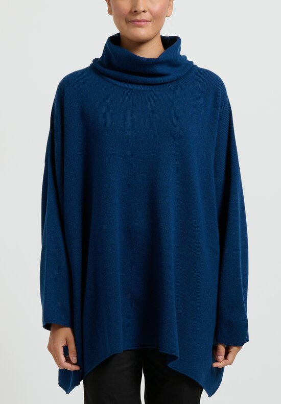 Hania New York Cashmere 3/4 Sleeve Cowl Neck Sweater in Blue