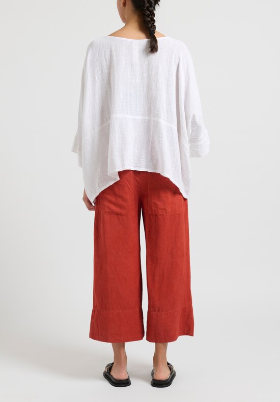 Gilda Midani Solid Dyed Silk Linen Pleats Pants	in Fire Brick Red