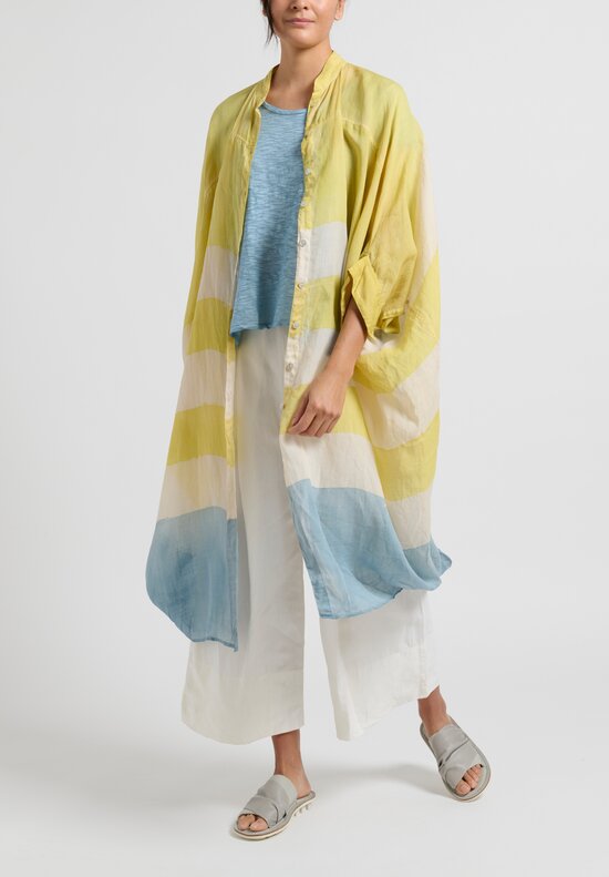Gilda Midani Striped Linen Square Tunic in Oro Yellow, Snow White and Cloud Blue