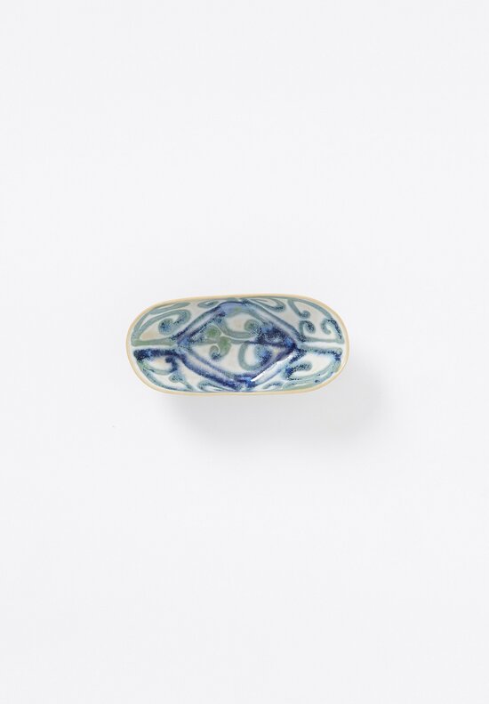 Laurie Goldstein Ceramic Folded Oval Bowl in White, Blue & Green	