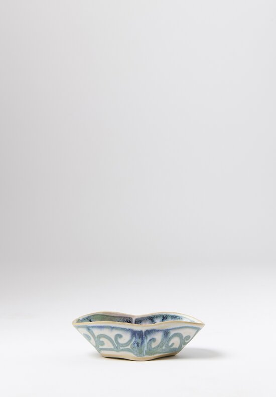 Laurie Goldstein Ceramic Folded Oval Bowl in White, Blue & Green	